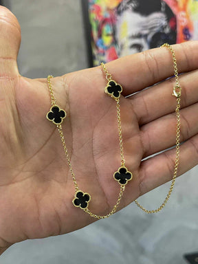 Kit Corrente + Pulseira Trevo Preto 2mm